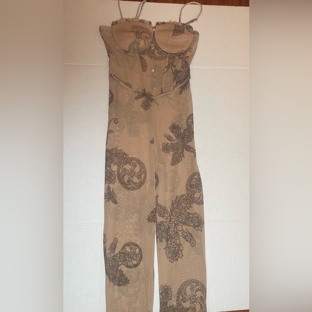 Elegant Tan Patterned Women's Pants